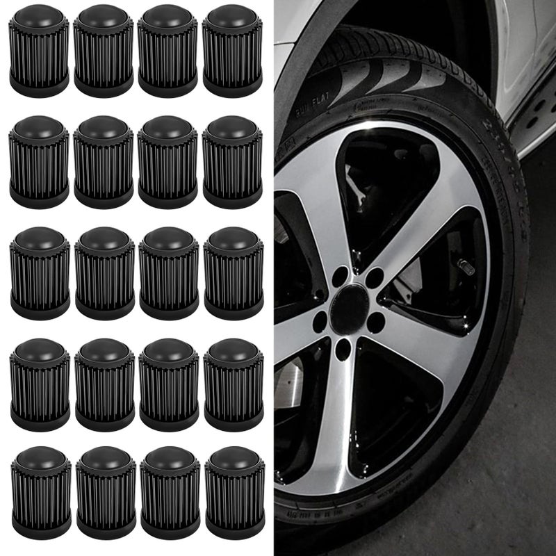 PACLVIO 20Pcs Tire Valve Stem Caps, Tire Valve Dust Caps Air Caps Cover with O Rubber Seal, Universal Auto Accessories Corrosion Resistant Stem Covers for Trucks Motorcycles Bicycles SUVs (Black) - Image 1